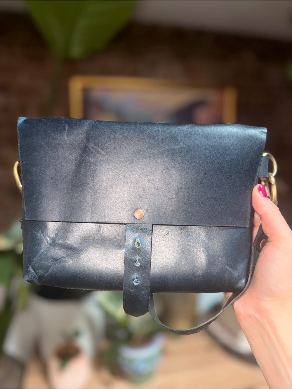 Handmade Leather Crossbody Bag | Dark Ink Blue | New condition